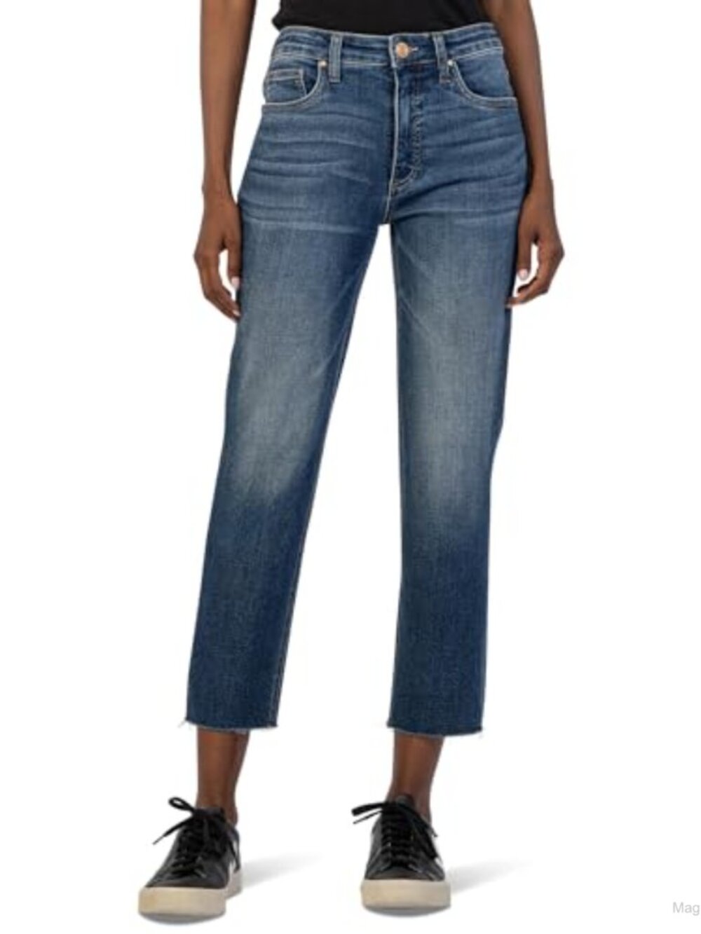 High Rise Fab Ab Mom Raw Hem Straight Leg Jeans